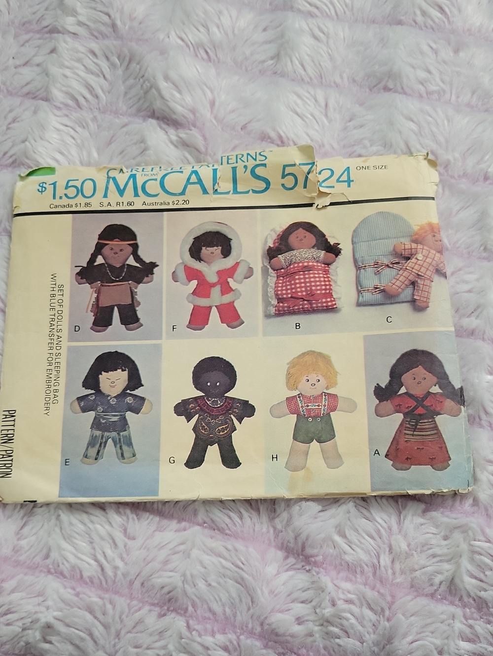 Vintage McCalls 5724 Doll Sewing Pattern Cut Complete 28 Pieces International
